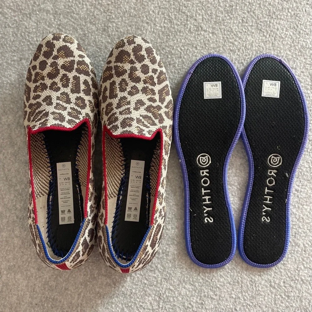 Rothys The Loafer Mocha Spot Retired Knit Flats Red Trim Womens Size 8 - Picture 7 of 7